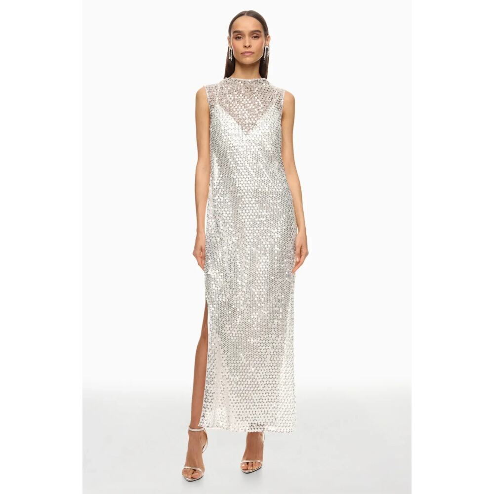 Shona Joy Asteri Sleeveless High-Neck Sequin & Beaded Maxi Dress Size 4